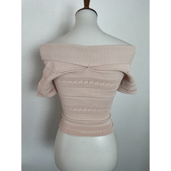 Sandro Paris Top Women Sz 1/S Shirt Ophelia Criss Cross Eyelet Stretch Knit Pink - Picture 7 of 13
